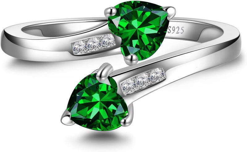 Yaresul 1CT Adjustable Women Heart Ring 925 Sterling Silver Birthstone Rings for Women Promise Ring for her Simulated Gemstone Statement Stackable Band Width 2mm Open Size 5~9 - Image 3